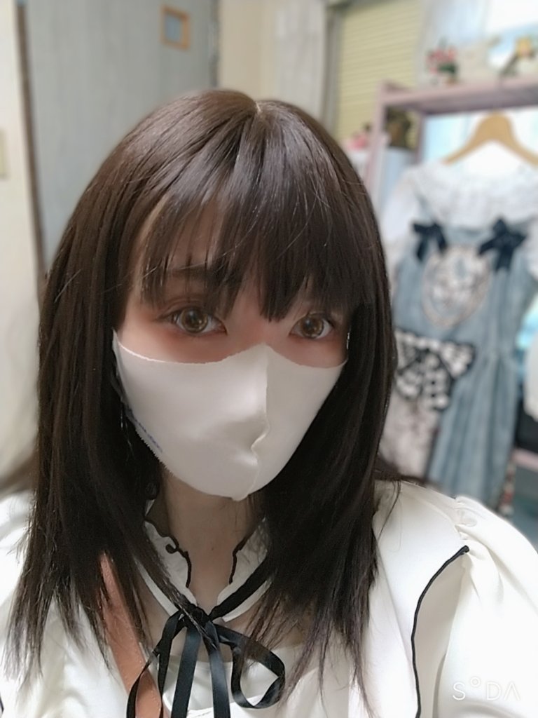 1girl solo looking at viewer mask ribbon mouth mask shirt  illustration images