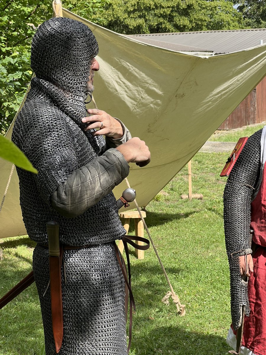 2 of our members, both called Mark weirdly enough, representing SMS at a Scouts event. We don’t always fight, sometimes we give talks, and just let people interact with the kit. People are often surprised just how heavy our gear is (the armour is 3 stone!)