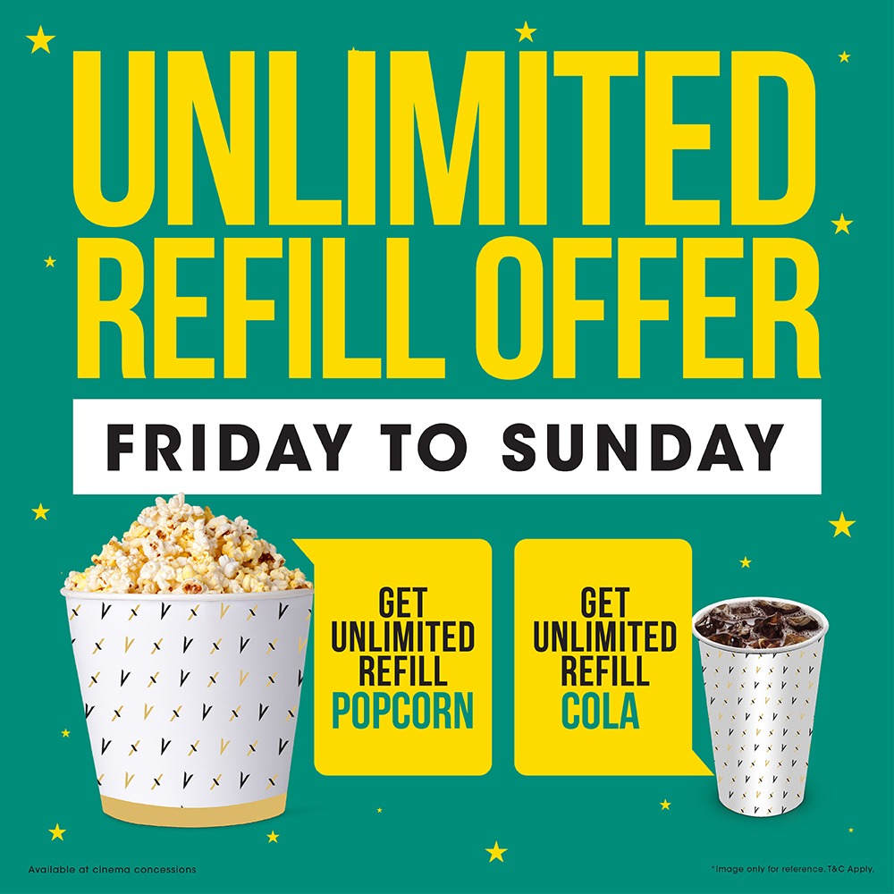 It’s time to serve your cravings and ensure some extra savings! 🍿
With this amazing unlimited refill offer, you can get unlimited refills for your popcorn and cola from Friday to Sunday!

AVAILABLE ONLY AT THE CINEMA! 
.
.
.
.
#TastyDelights #PVRTreats #Popcorn #Offer