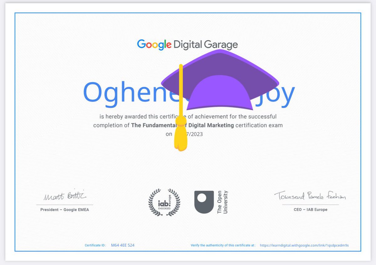Rukky_oj's tweet image. I got mine 🎉🎉🎉 Thank u google 🎉#google #googleclass #googledigitalgarage #digital #marketing #digitalmarketing #open #openuniversity #iab #Successful