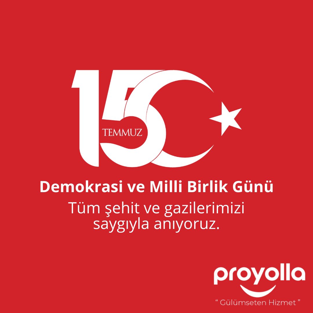 15 Temmuz Demokrasi ve Milli Birlik Günü
Tüm şehit ve gazilerimizi saygıyla anıyoruz.

#15temmuz