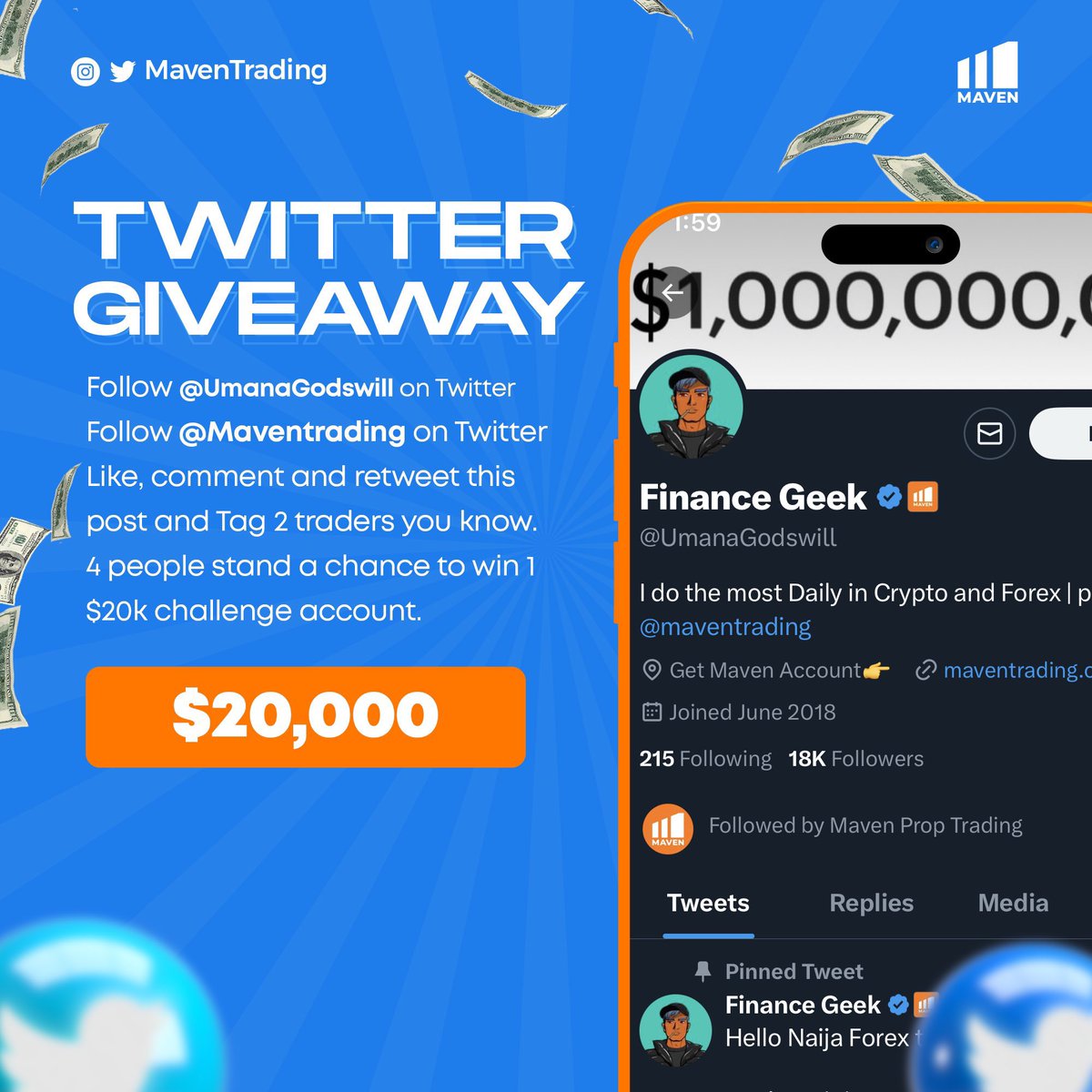 financegeeek's tweet photo. Weekly Giveaway Alert🚨 

🎁$20k x4 prop firm  account giveaway.

Criteria:
▶️Follow @UmanaGodswill @Maventrading &amp; @SDX_Trades 
▶️ Retweet 
▶️ Tag 3  friends(not influencer)

Good luck 🍀

Selecting 4 winners in 48hours!!🔥 https://t.co/03QvZ3zzEd