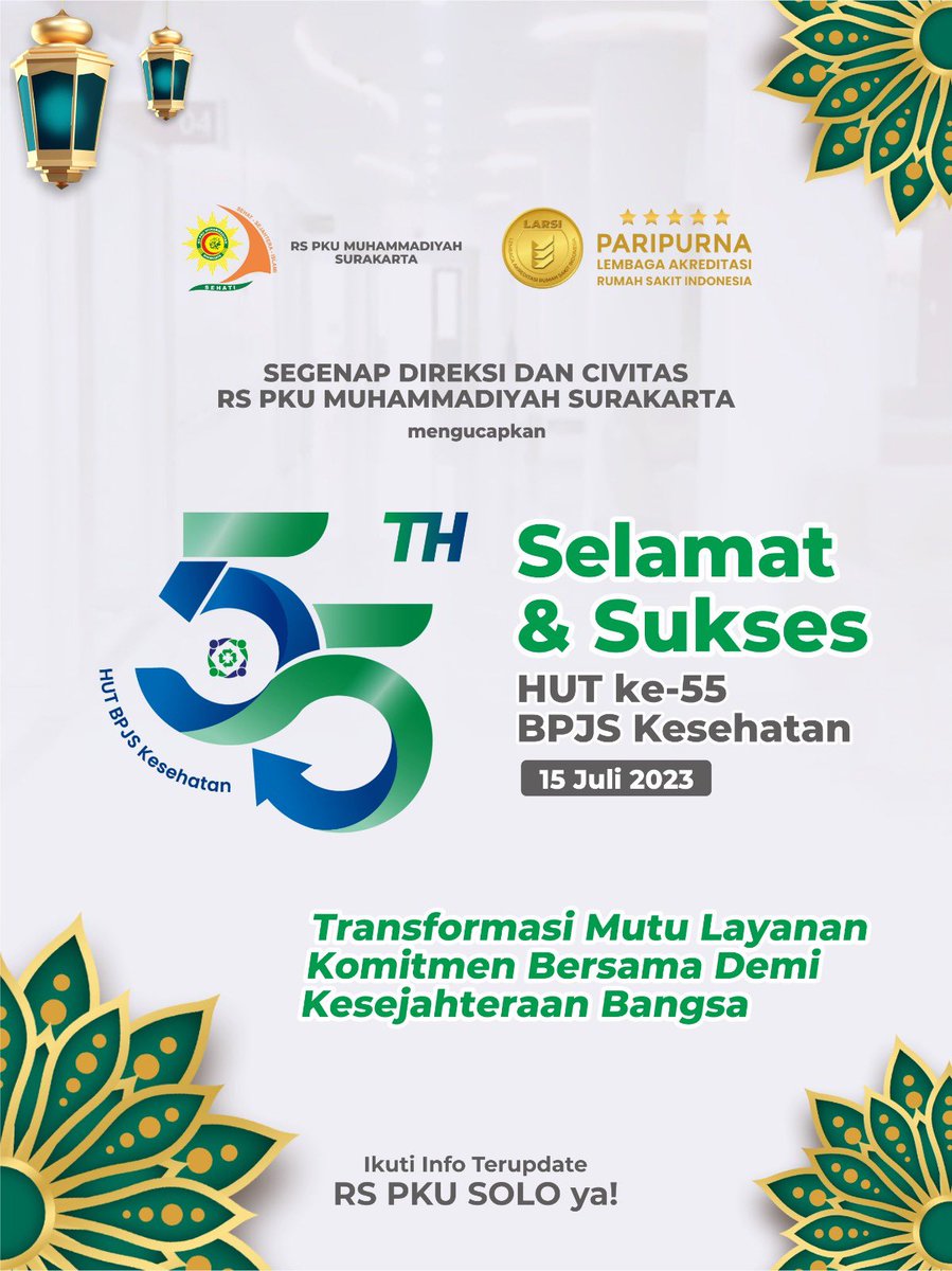 rspkusolo's tweet photo. Selamat &amp; Sukses HUT ke-55 BPJS Kesehatan
15 Juli 1968 - 15 Juli 2023

Transformasi Mutu Layanan Komitmen Bersama Demi Kesejahteraan Bangsa

#bpjs #bpjskesehatanri https://t.co/71NSTsD31N