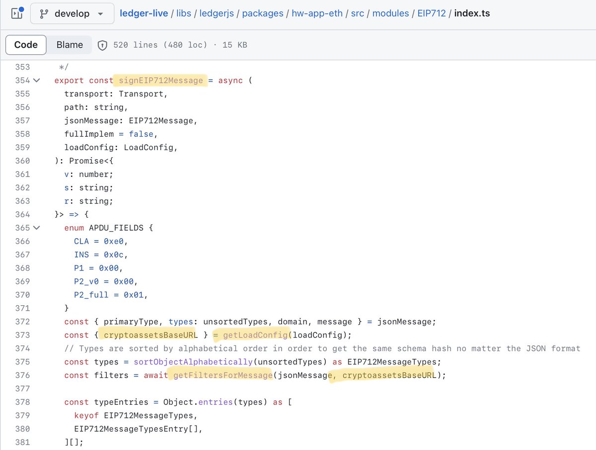hazae41's tweet photo. Each time you sign a structured message using Ledger's JavaScript SDK, it does a request to their servers 😳

This means they have the IP address of everyone who signs structured messages through their SDK (almost all wallets on the market 💀)

Even worse, since you often send a transaction right after you signed something, they can correlate IP addresses with blockchain transactions to find the IP address of your wallet, and potentially link all your wallets to the same person 🤪

Unless you use @BrumeWallet 🥷