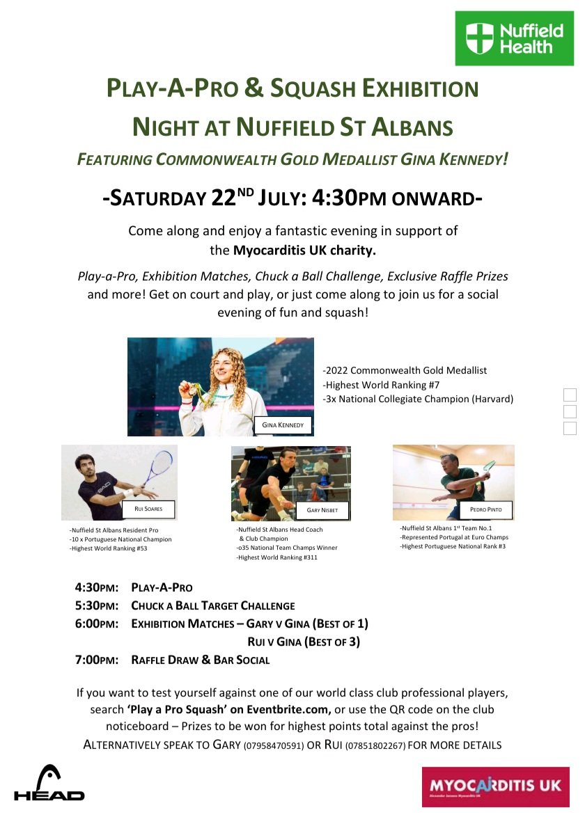 Commonwealth Gold Medalist Gina Kennedy is coming to Nuffield Health St Albans!
Our charity event in aid of Myocarditis UK takes place next Saturday 22nd July, get in touch for more details.