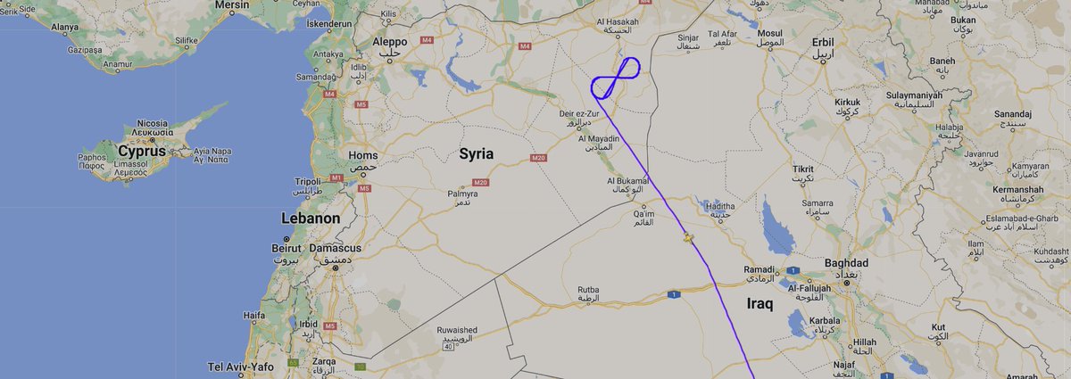 bizjetsofwar's tweet photo. Yesterday, a USAF (๐บ๐ธ) E-11A Battlefield Airborne Communications Node jet orbited above northeastern Syria (๐ธ๐พ). While the jets orbit there somewhat regularly, it is quite rare to see an accurate track.
11-9001 // #AE4D27 https://t.co/9cJEtTee24