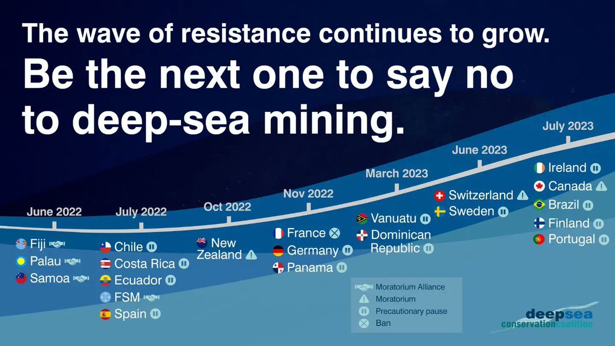 The first week of negotiations on #DeepSeaMining came to an end, and the wave of opposition is ever growing 🥲 Thank you so much to Switzerland 🇨🇭 Sweden 🇸🇪 Ireland 🇮🇪 Canada 🇨🇦 Brazil 🇧🇷 Finland 🇫🇮 and Portugal 🇵🇹 for coming onboard to #StopDeepSeaMining 💙 ACTIVISM WORKS 🧜‍♂️