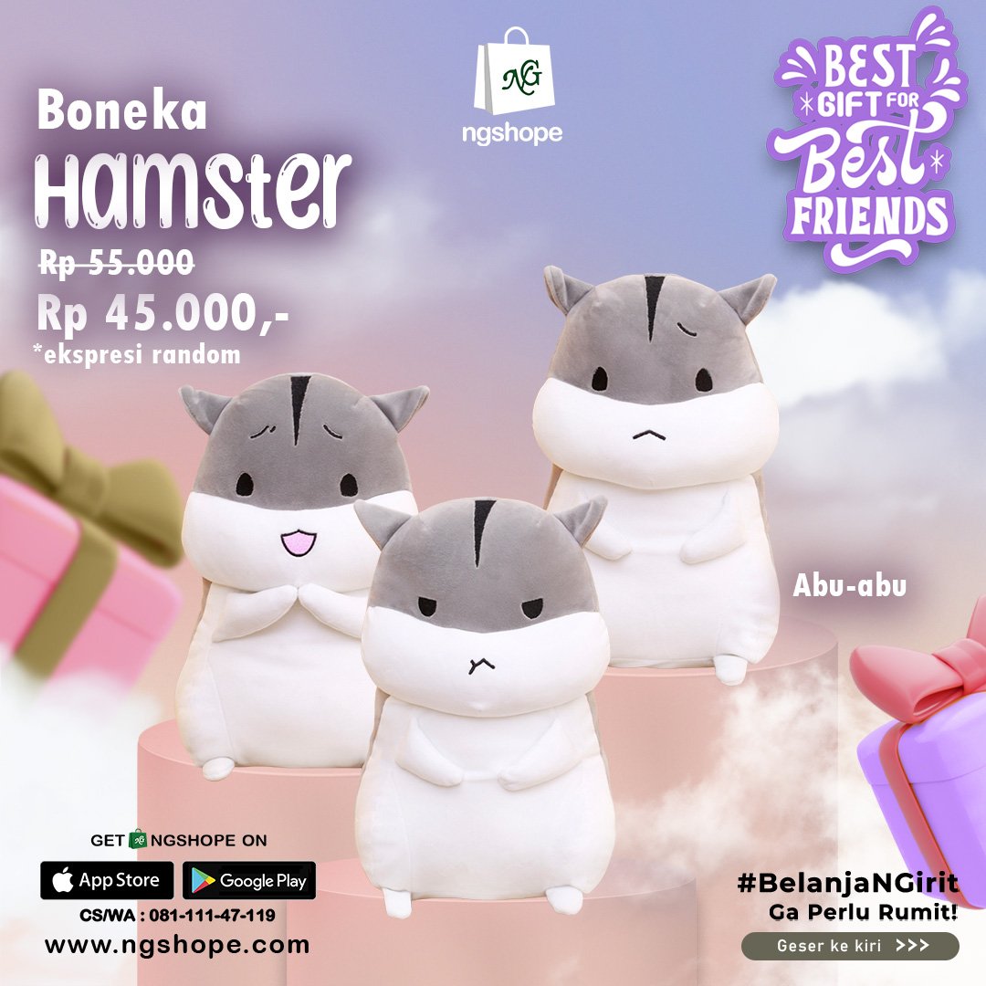 ngshopecom's tweet image. Dapatkan boneka hamster lucu ini untuk kamu dan sahabatmu!😍✨ Checkout langsung di NGshope😉

bit.ly/3NCe1ld

#NGshope #belanjaNGirit #bonekalucu #bonekahamster #bonekahamsterlucu #boneka #bonekamurah #bonekakarakter #bonekahewan #bonekaunik