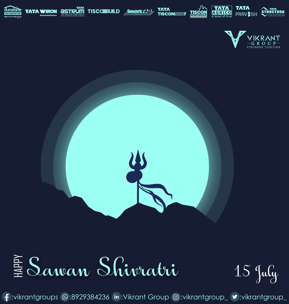vikrantgroup_'s tweet photo. On the auspicious occasion of Sawan Shivratri, may Lord Shiva bless you with good health, happiness, and success. Wishing you a joyous celebration !
#vikrantgroup #tata #tatasteel #steel #shivratri #sawanshivratri #shiva #lordshiva #health #happiness #success #celebration https://t.co/OSCcyDuJLJ
