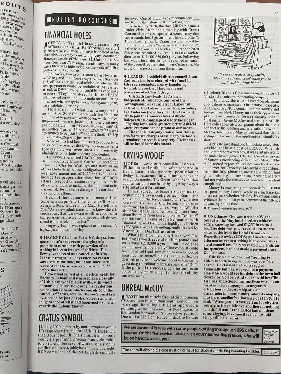 Another @PrivateEyeNews and yet another mention for @BCPCouncil in Rotten Boroughs. This time it's @vikki4mdnp and her employment by a consultancy firm that had benefited from being contracted by the council.....