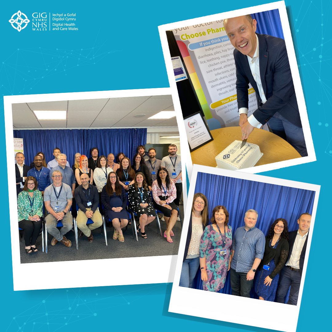 DHCWales's tweet photo. The Choose Pharmacy Service is celebrating its 10th anniversary this summer. People involved in setting up the ground-breaking service in 2013, including the Chief Pharmaceutical Officer @AndrewEvansCPhO, got together in DHCW this week to mark the special occasion.
#DHCW https://t.co/696QtVEaYn