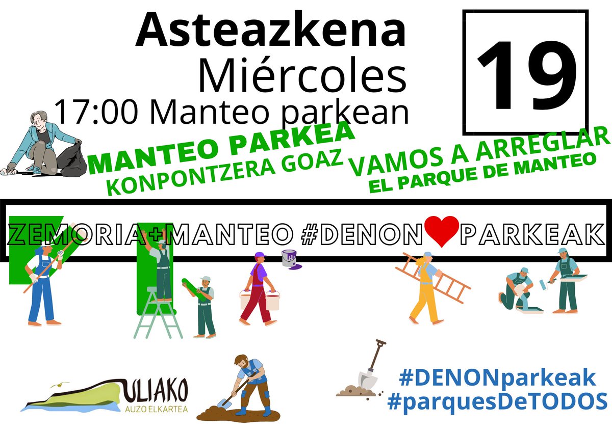 SinaduraBAT's tweet image. Los vecinos de Ulia lo tenemos claro, estamos dispuestos a arreglar el
Parque de #Manteo 
#DENONparkeak
#parquesDeTODOS