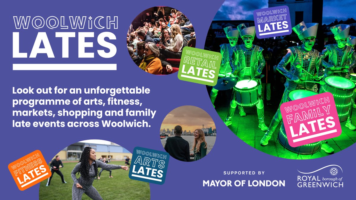 Royal_Greenwich's tweet photo. Check out a host of #WoolwichLates free events happening throughout summer, including:
🎭A high-wire performance
🦊Giant puppetry
🥁Woolwich Carnival
🍹Royal Arsenal Summer Lates
🎨Art Trail
🎵Live music & family fun
Supported by @MayorofLondon #NTEZ
https://t.co/Pks8lq3sUb https://t.co/PGiqOFl5ZR