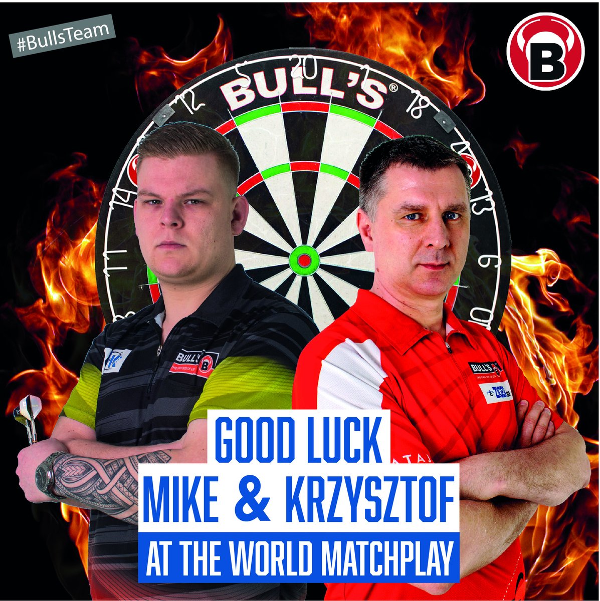 Good luck to Mike  and Krzysztof at the World Matchplay. 🍀 🎯 👌 

#BullsTeam #Darten #DartsNews  #WeLoveDarts #ThePolishEagle #therealdeal170