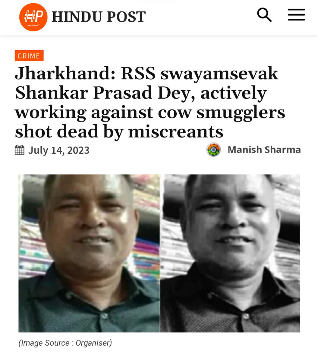 Mrsinha's tweet photo. A news which couldn't make into MSM  because the victim wasn't a cow smuggler but a cow protector. https://t.co/NedsLHjUGn
