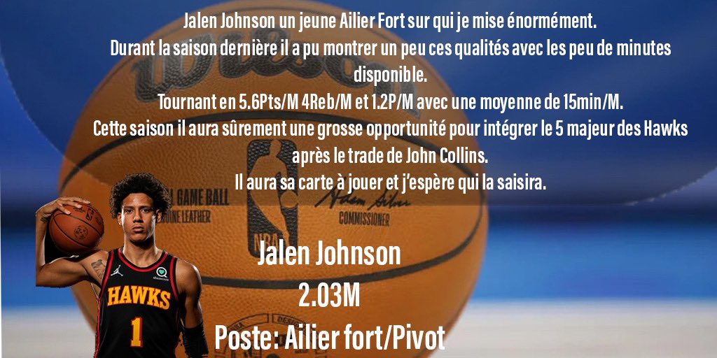 SorareAllan33's tweet photo. Jalen Johnson🧏🏽

Prix 4.33€ ( 0.0025 Eth) 

Prix très abordable.

#SorareNBA #NBA #sorare https://t.co/iai0WjNqUV