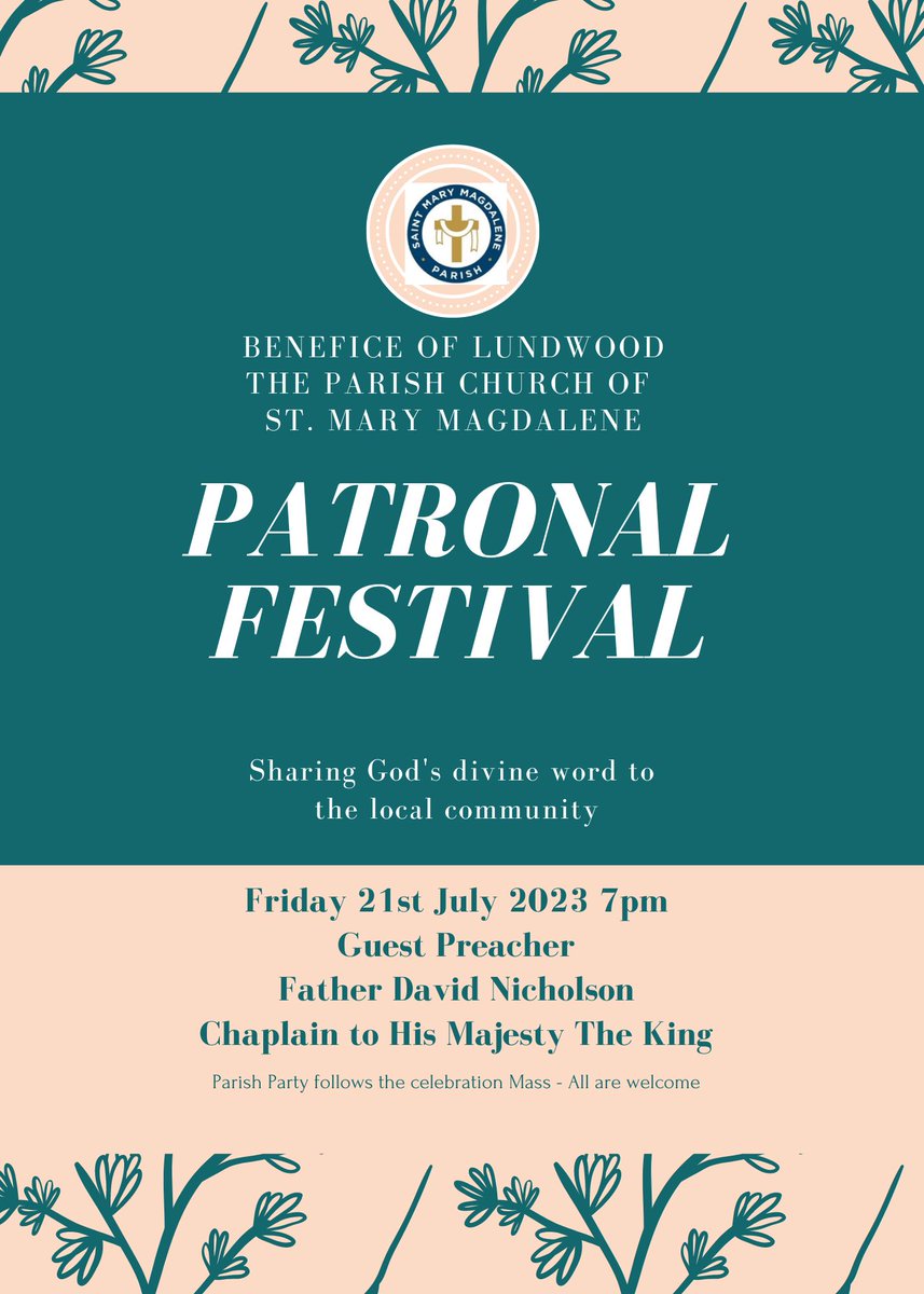 Lundwood St. Mary Magdalene (@lundwoodm) on Twitter photo Our Patronal Festival is this Friday the 21st July at 7pm. Everyone is welcome. Fr David Nicholson is our preacher. <a href="/LeedsCofE/">Diocese of Leeds</a> @BishopWakefield <a href="/churchofengland/">The Church of England</a> @DanJarvisMP <a href="/NEBarnsley/">North East Area Team</a> <a href="/Mayor_Barnsley/">Mayor of Barnsley</a> Please RT! Our Patronal Festival is this Friday the 21st July at 7pm. Everyone is welcome. Fr David Nicholson is our preacher. <a href="/LeedsCofE/">Diocese of Leeds</a> @BishopWakefield <a href="/churchofengland/">The Church of England</a> @DanJarvisMP <a href="/NEBarnsley/">North East Area Team</a> <a href="/Mayor_Barnsley/">Mayor of Barnsley</a> Please RT!