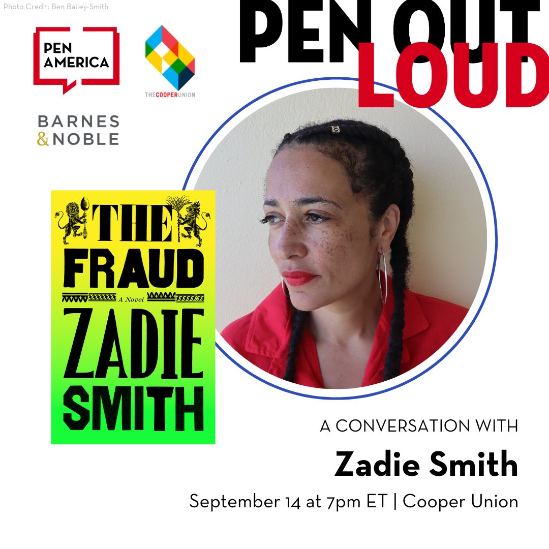 pen_ev's tweet photo. Join us on September 14 @ 7pm ET at The Cooper Union.
We're ecstatic to be in conversation with Zadie Smith .
#PENOutLoud https://t.co/alfEIYMWZ2