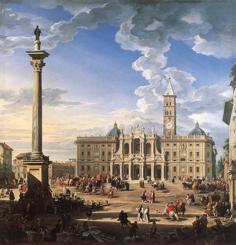 La plaza y la iglesia de Santa Maria Maggiore. Pintura de Giovanni Paolo Pannini (1691-1765)