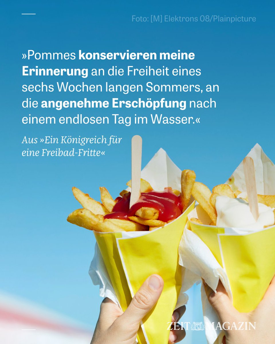 zeitonline's tweet image. In #Freibädern steigt der Pommespreis. Das ist eine Tragödie – sind sie doch eine der tragenden Säulen des Sommers. Kein Wunder, dass da manch ein Badegast durchdreht. #Pommes trib.al/LFQr901