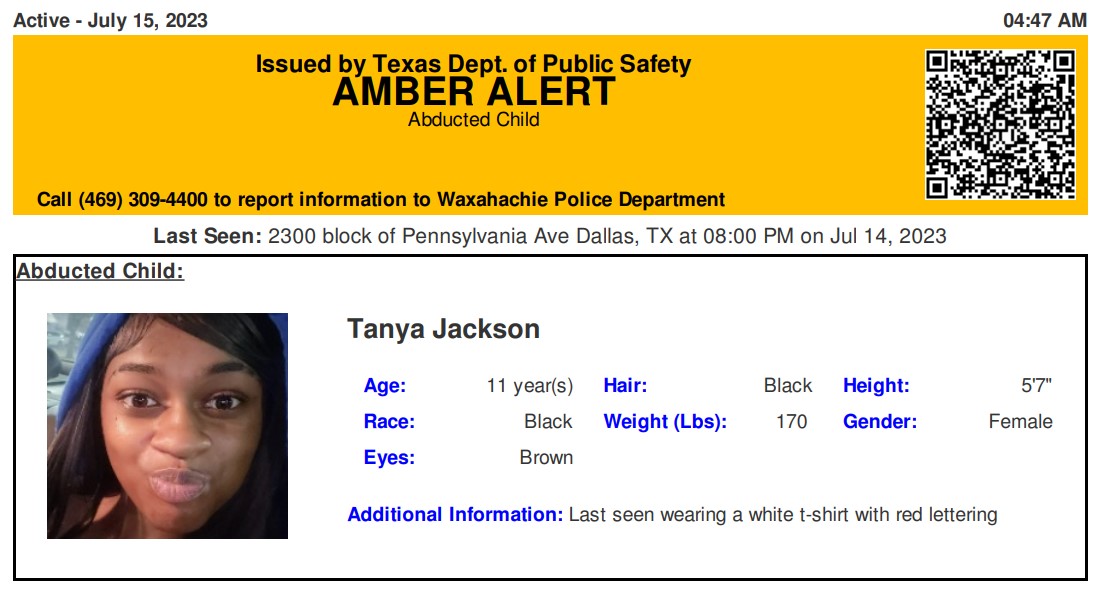 Texas Alerts on Twitter "ACTIVE STATEWIDE AMBER ALERT for Tanya Jackson from Dallas, TX, on 07