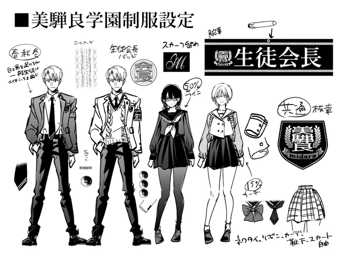 私はFA嬉しい派の漫画家なのでみんなどんどん描いてくれ…制服の設定資料載せちゃお #聖くんは清く生きたい