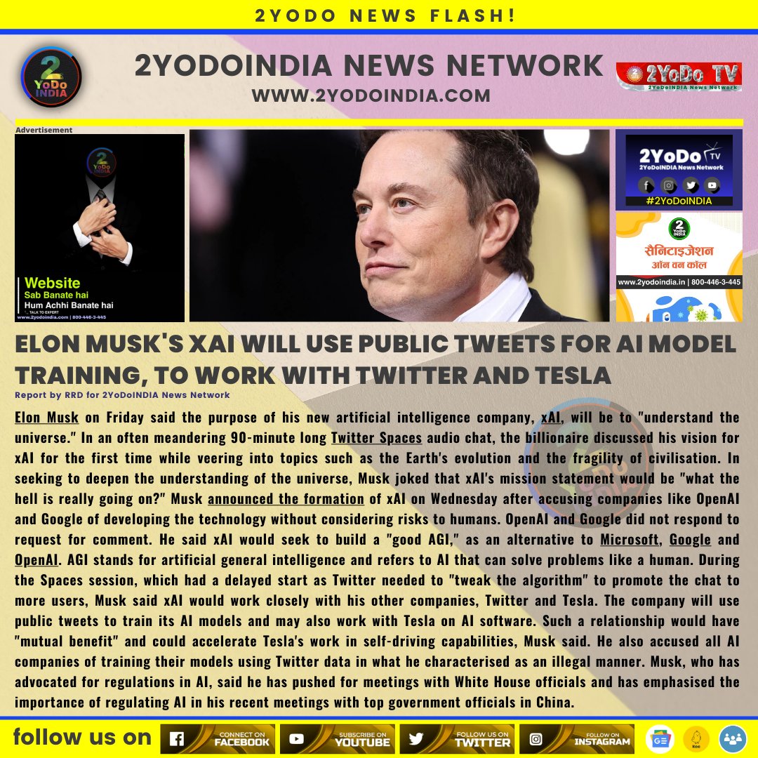 2YoDoINDIA News Network on Twitter: "Elon Musk's xAI Will Use Public