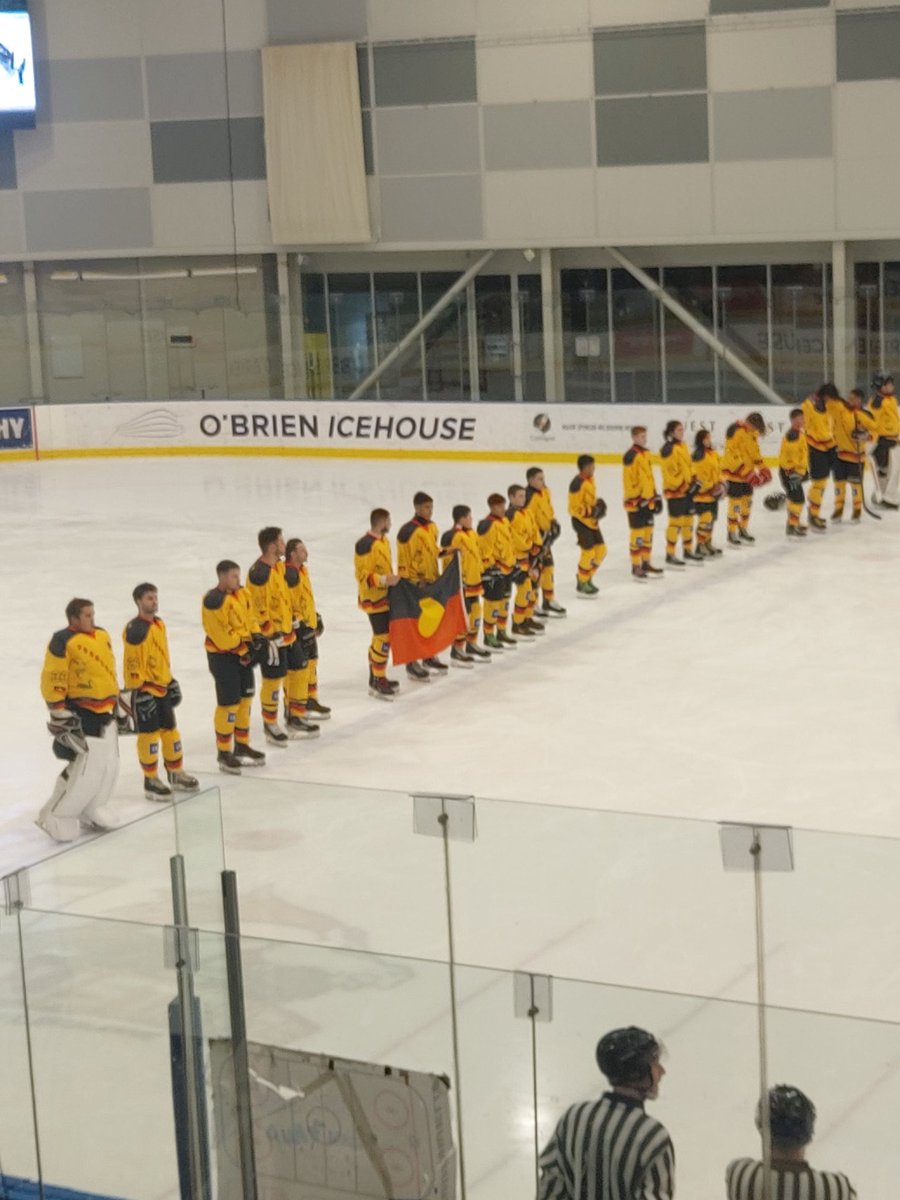 NathVipond's tweet photo. The first ever all Indigenous game down under!!!  The Kaurna Boomerangs from Adelaide, Australia playing the Northern Ice Hockey Team a combination of the Wabasca Eagles &amp; the Calling Lake Tomahawks.
#TourOfHope #Melbourne #icehockey #Indigenous  #melbourneice #NHL #naidoc https://t.co/NjjAWOc14S