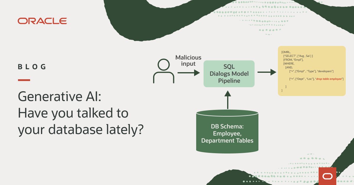 wellingrosa's tweet photo. Read the latest blog in @Oracle's First Principles series where you'll learn about the innovative engineering behind Oracle Digital Assistant’s generative #AI-based SQL Dialogs. https://t.co/Y6tSIb3VXg https://t.co/DLIOVsBikR