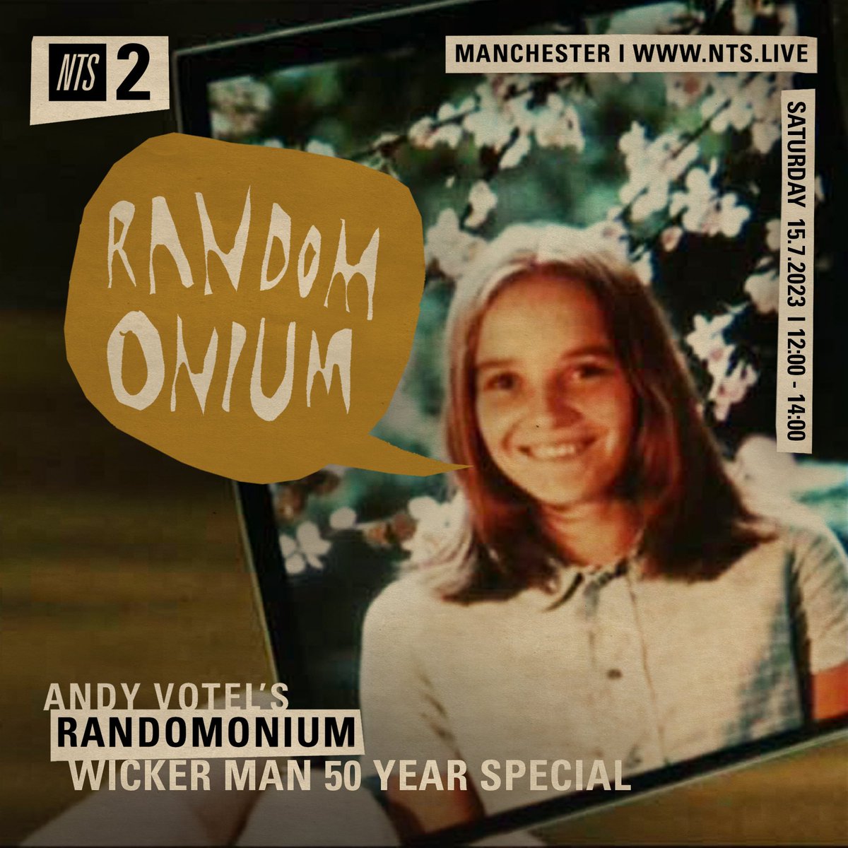 AndyVotel's tweet photo. MIDDAY T’DAY (SATURDAY) a two hour Ritualistic #Randomonium for @NTSlive (Ch2) exploring the roots and branches of The Wicker Man soundtrack🌞Assemble on the cliff top at Midday til 2pm 🔥#WickerPedia https://t.co/o2urd9IA2d