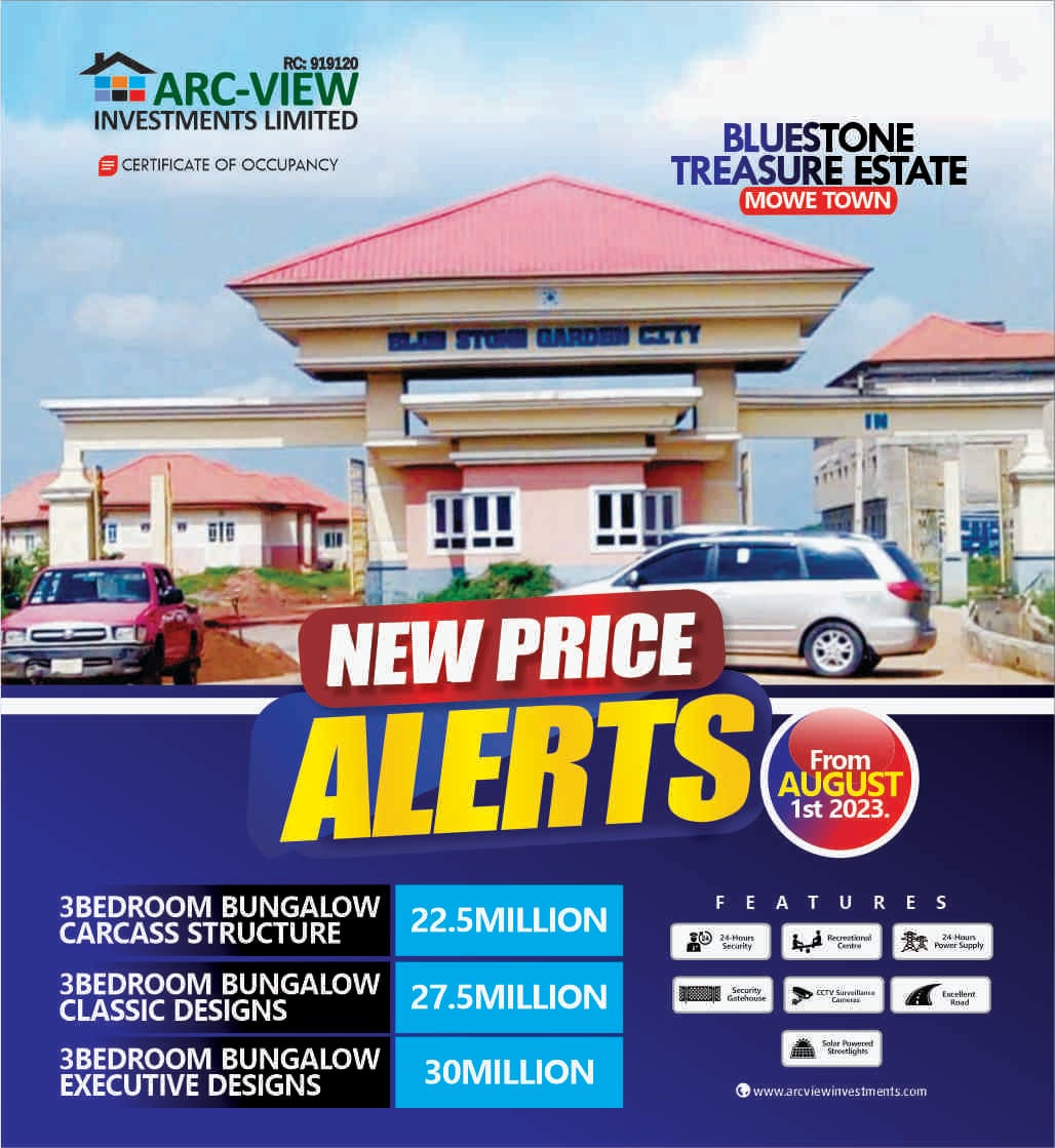 arcviewinvestlt's tweet image. Dear Consultant
PRICE INCREASE
A 3bedroom bungalow at bluestone Treasure Estate Mowe town will sell for N27.5 million, while the executive will sell for N30 Million
Kindly inform all your prospective clients to key into any of these estates before August 1st 2023.#arcview #home