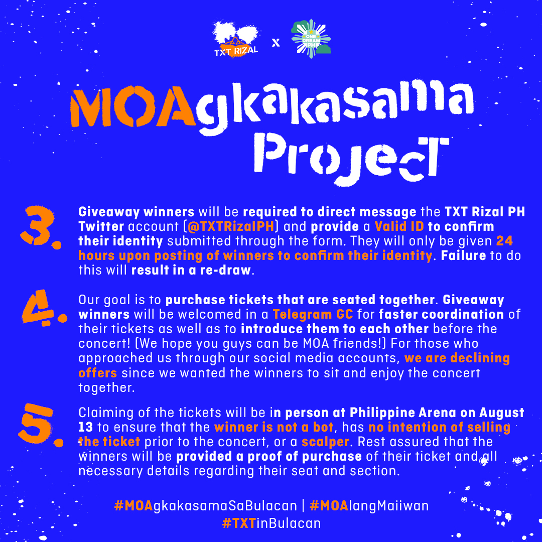TXTRizalPH's tweet photo. The #MOAgkakasamaSaBulacan Mechanics are finally here🥳
 
𝗘𝗡𝗗 𝗢𝗙 𝗗𝗢𝗡𝗔𝗧𝗜𝗢𝗡 𝗔𝗡𝗗 𝗚𝗙𝗢𝗥𝗠 𝗘𝗡𝗧𝗥𝗬 𝗦𝗨𝗕𝗠𝗜𝗦𝗦𝗜𝗢𝗡: 𝗝𝘂𝗹𝘆 𝟮𝟮, 𝟮𝟬𝟮𝟯 (𝟭𝟭:𝟱𝟵 𝗣𝗠)
🔗https://t.co/ncV3Tg5O2W

Read the details below⬇️

Good luck, MOA!

#MOAlangMaiiwan 
#TXTinBulacan https://t.co/3aRSNEbeer