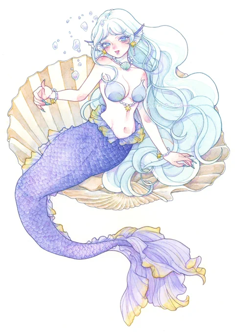 セーラーアルーミナムセイレーンちゃん #セラムンイラスト部  本来の姿は人魚なんだろうな という夢想を透明水彩で描きました 形になってうれしいです!