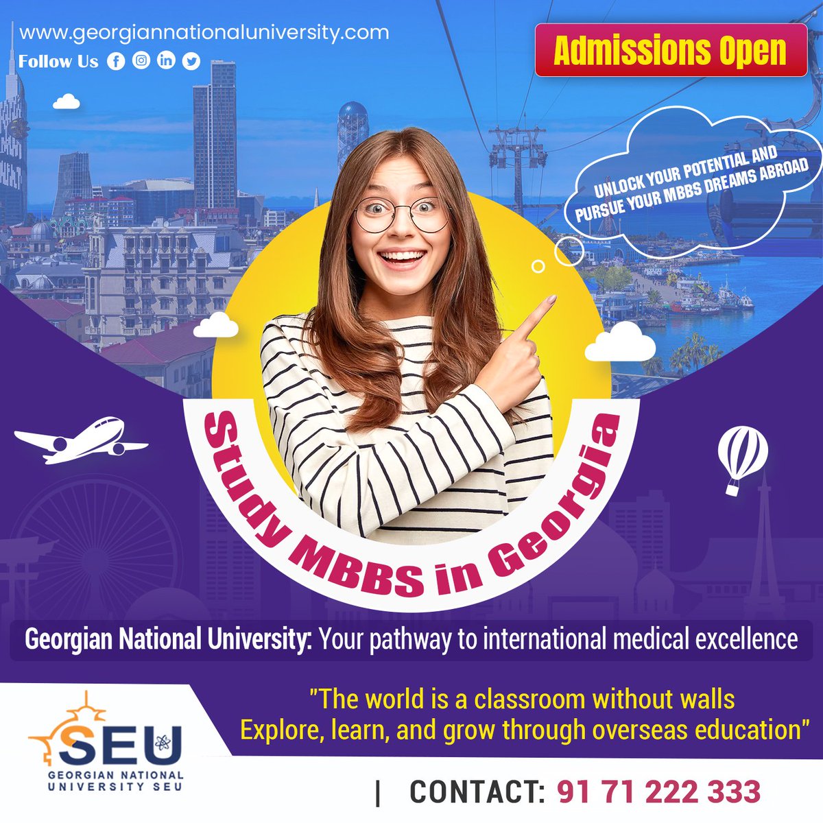 seuedu_in's tweet photo. Ready to embark on a journey towards international medical excellence? Choose Georgian National 
Contact us at 91 71 222 333 for more info. J
VISIT:https://t.co/C2RCKbSTNe
Subscribe The Channel Link: https://t.co/79FoIZu1kP
#MBBS #GeorgianUniversity #wisdomoverseas https://t.co/h62dWnN8he