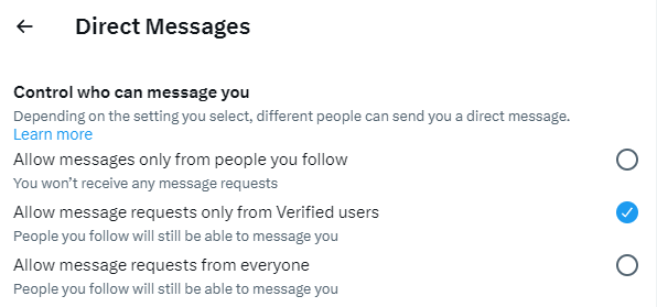 If you had open DMs, Twitter secretly changed your direct messages setting to 'allow message requests only from Verified users.' To change it back to what you had before, go to Settings -> Privacy and safety -> Direct messages.