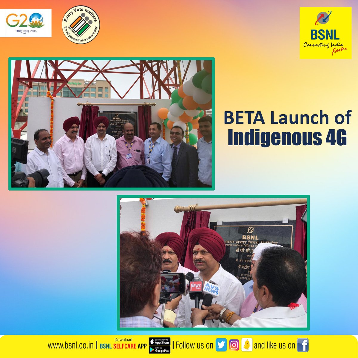 BSNL India (@bsnlcorporate) on Twitter photo Small steps can make big differences, and one giant leap for nation in <a href="/BSNL_PB/">BSNL_Punjab</a> Circle, a BETA launch of indigenous 4G services.
Let’s take the #AatmanirbharBharat a step ahead in indigenous 4G mobile equipment.
<a href="/DoT_India/">DoT India</a> <a href="/CMDBSNL/">A. Robert Jerard Ravi</a> #BSNL #G20India Small steps can make big differences, and one giant leap for nation in <a href="/BSNL_PB/">BSNL_Punjab</a> Circle, a BETA launch of indigenous 4G services.
Let’s take the #AatmanirbharBharat a step ahead in indigenous 4G mobile equipment.
<a href="/DoT_India/">DoT India</a> <a href="/CMDBSNL/">A. Robert Jerard Ravi</a> #BSNL #G20India