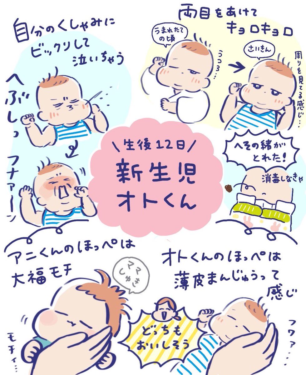 まだ産まれてから12日ですが、すでに成長を感じます😊  #育児絵日記