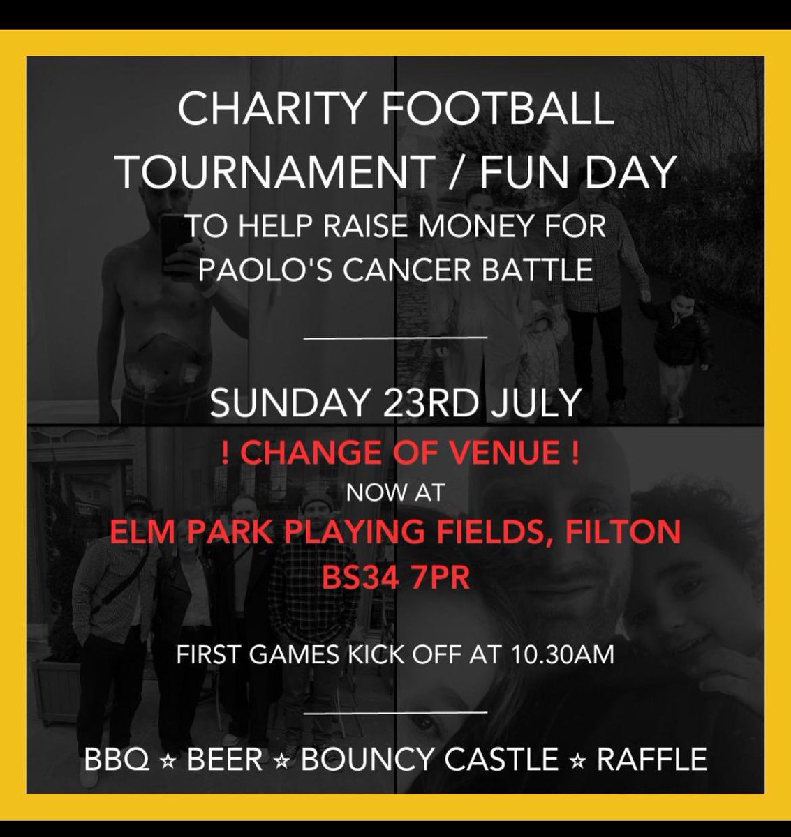 ⚽️ UPDATE ⚽️

There has been a change of venue for the charity football fun day next Sunday 23rd July.

We will now be holding the event at Elm Park Playing Fields.

Hope to see you there to support such a great cause.