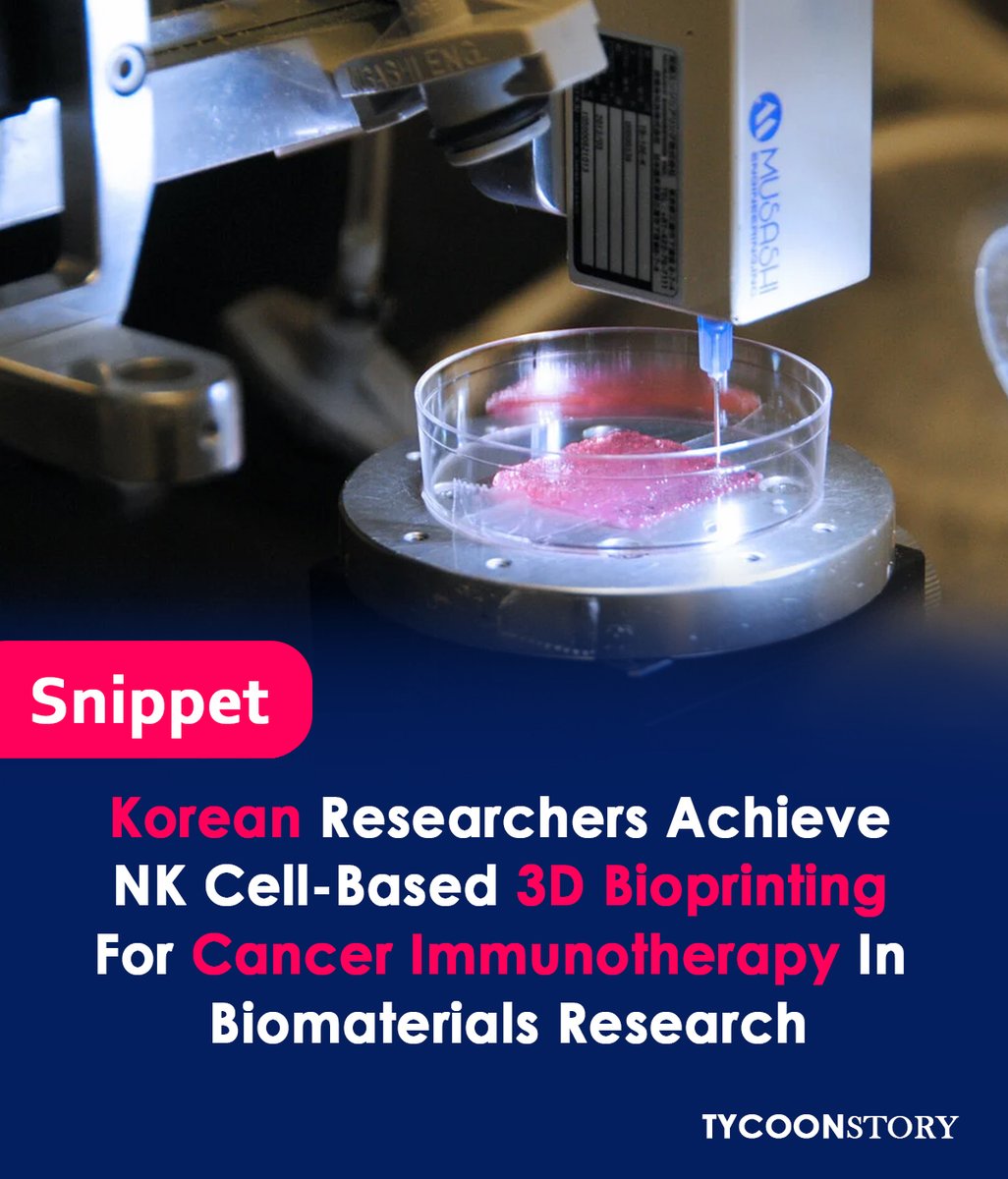 NK cell-based 3D bioprinting for cancer treatment was accomplished and published in Biomaterials Research

#NKCells #Immunotherapy #CancerResearch #Nanotechnology #MedicalResearch #Immunology #CellularTherapy #HealthTech #Biotech