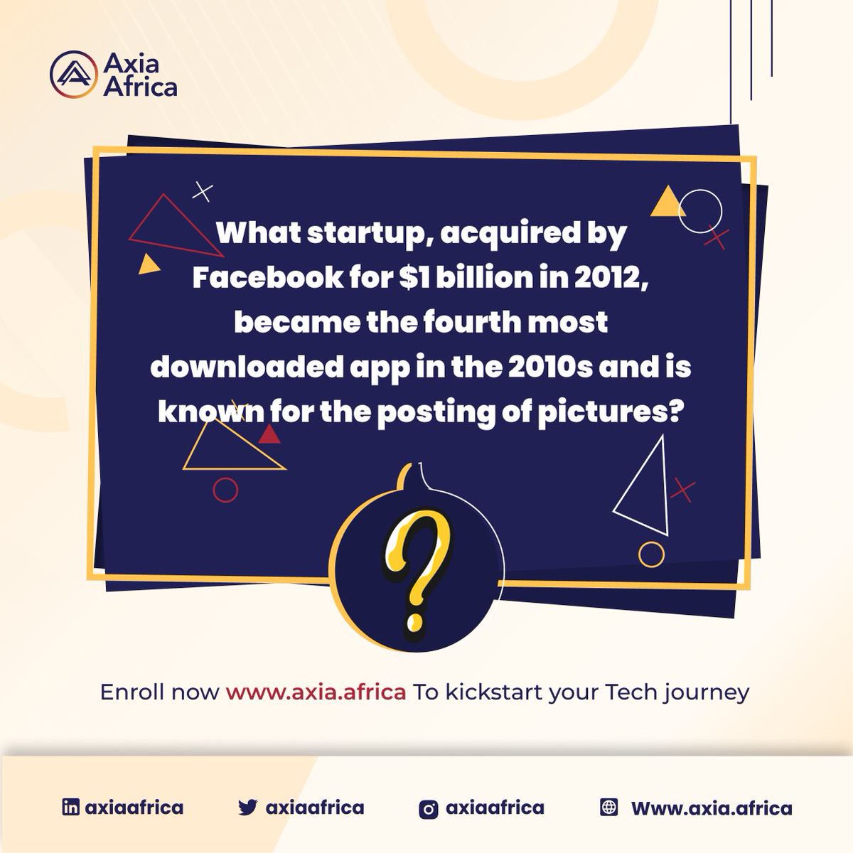 axiaafrica's tweet photo. This is easy peasy for any knowledgeable techie! π©βπ» π
Let us know in the comment section what your answer is!
#Trivia #Triviasaturday
#techacademy #techacademyinlagos
#techschool #techonlineschool #softwaredevelopment #softwareengineering
#Dataanalytics https://t.co/EfycebmqkU