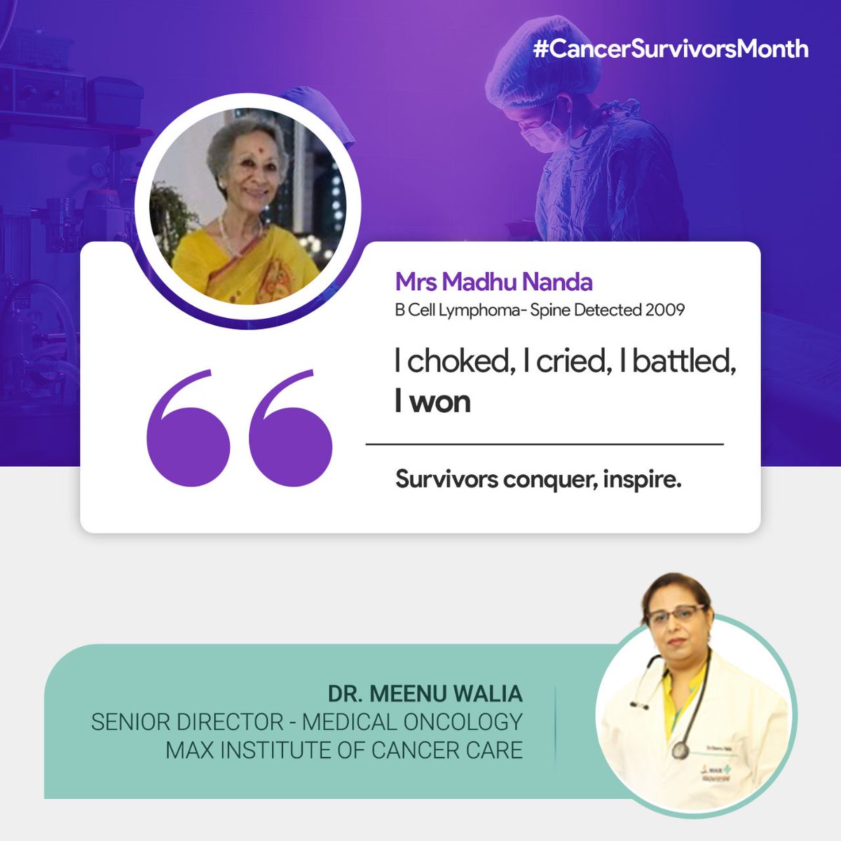 Witnessing the unwavering strength of this extraordinary survivor, we are reminded that even amidst the toughest battles, victory is possible.

#CancerSurvivor #VictoryOverAdversity #DrMeenuWalia #CareForCancer #CancerSurvivorMonth #CancerSurvivors #CancerSpecialist