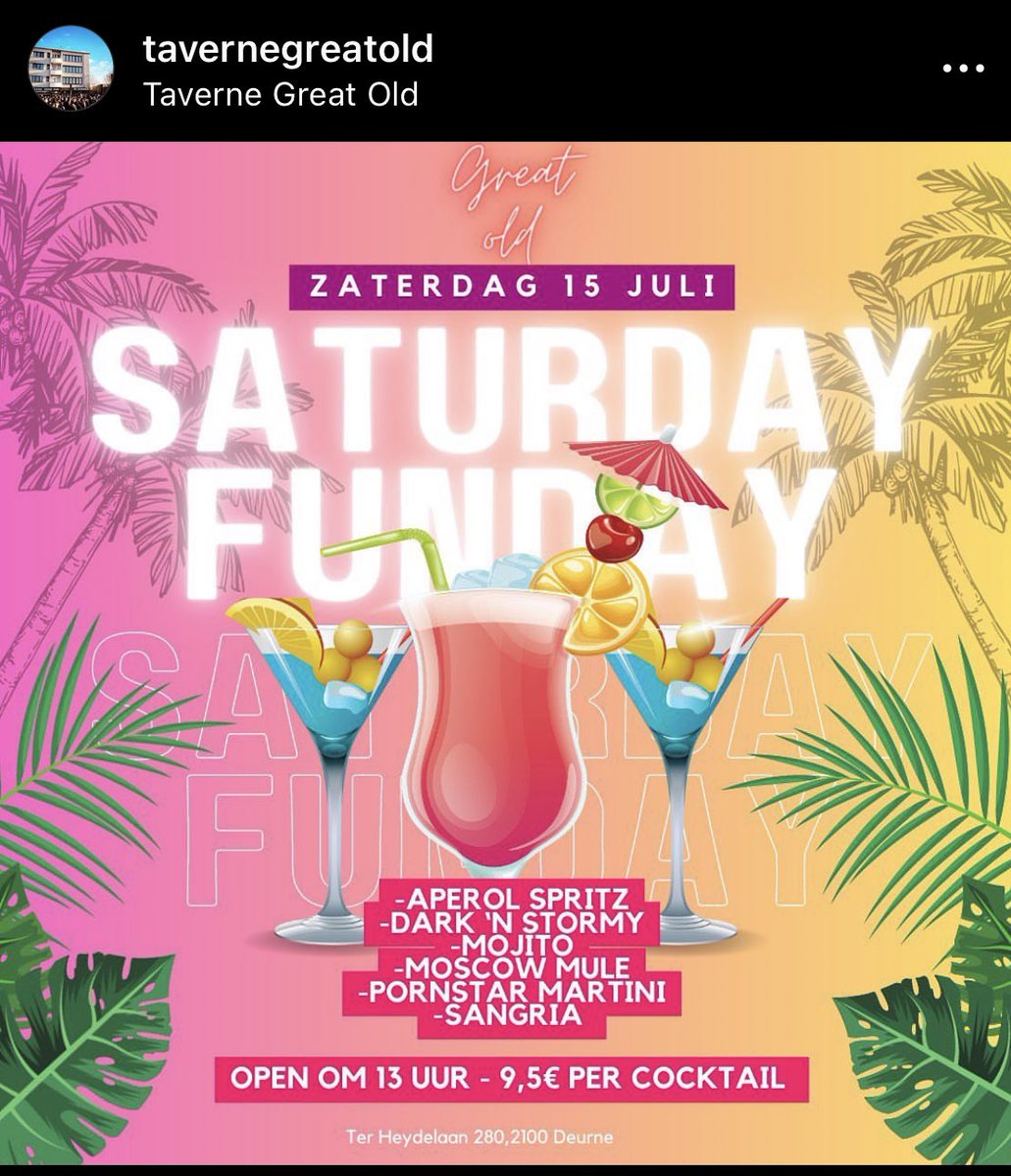 Komt er vandaag dus gerust ene pakken in Taverne Great Old!
Ter Heydelaan 280 2100 Deurne 🤩