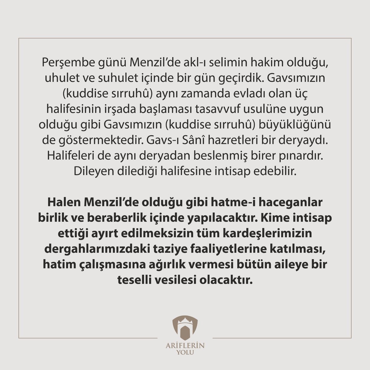 Gavs-ı Sânî hazretleri bir deryaydı. Halifeleri de aynı deryadan beslenmiş birer pınardır. Dileyen dilediğine intisap edebilir.