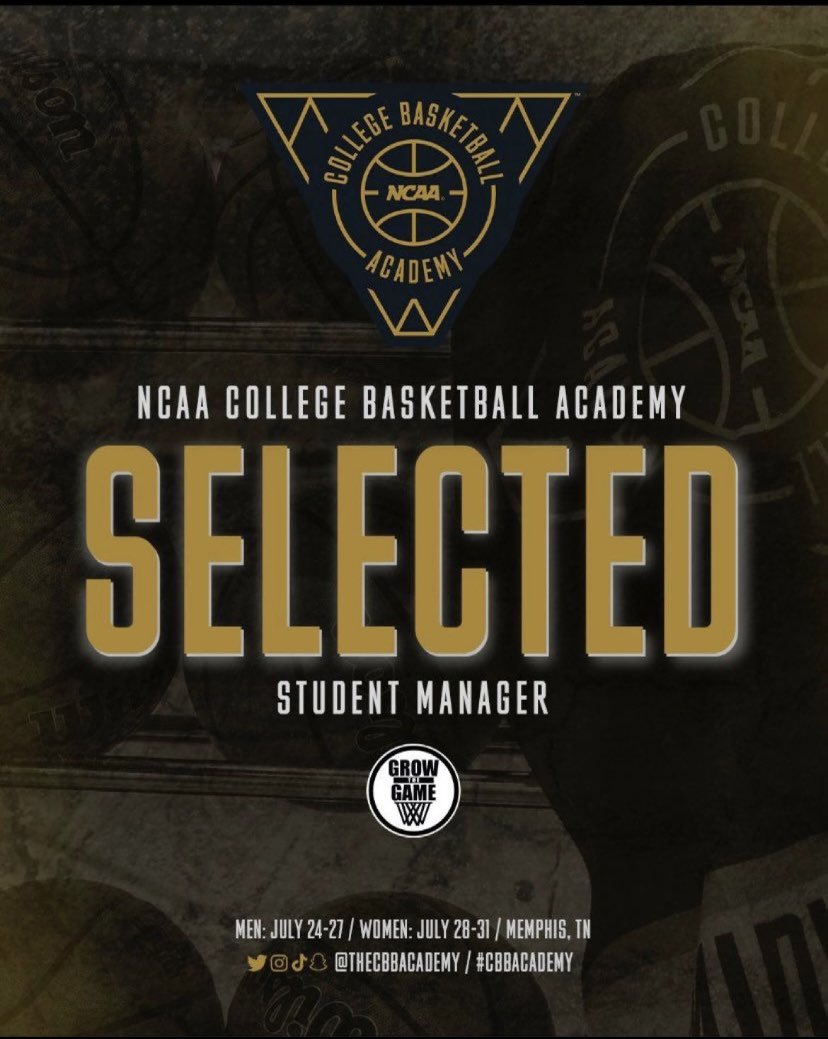 Excited and honored to be selected as a manager for the 2023 NCAA College Basketball Academy in Memphis! 

Thank you to <a href="/GTGhoops/">Grow the Game</a> and <a href="/TheCBBAcademy/">NCAA College Basketball Academy</a> for making this possible. Please reach out if you would like to connect while there!