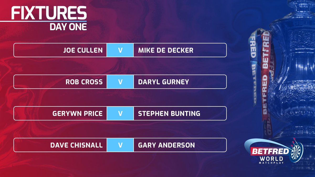 OfficialPDC's tweet photo. DAY ONE!

The 2023 Betfred World Matchplay is less than an hour away! 😍

Here's what's coming up on a star-studded opening night...

📺 https://t.co/DTtJ9feFOI | #WMDarts R1 https://t.co/PfeOuzuuOS