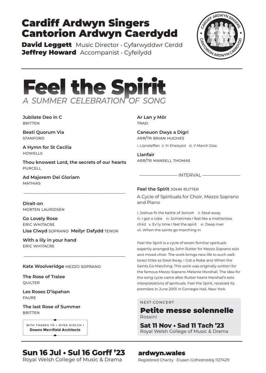 Dave Leggett (@79leggs) on Twitter photo If you're out & about tomorrow, come over to this concert of inspiring songs for summer. Mezzo Soprano Kate Woolveridge, Pianist Jeff Howard, <a href="/ArdwynSingers/">Cantorion Ardwyn Singers</a> have a cracker of a programme. Dora Stoutzker Hall, 2pm, Sunday 16th July
rwcmd.ac.uk/events/cardiff… If you're out & about tomorrow, come over to this concert of inspiring songs for summer. Mezzo Soprano Kate Woolveridge, Pianist Jeff Howard, <a href="/ArdwynSingers/">Cantorion Ardwyn Singers</a> have a cracker of a programme. Dora Stoutzker Hall, 2pm, Sunday 16th July
rwcmd.ac.uk/events/cardiff…