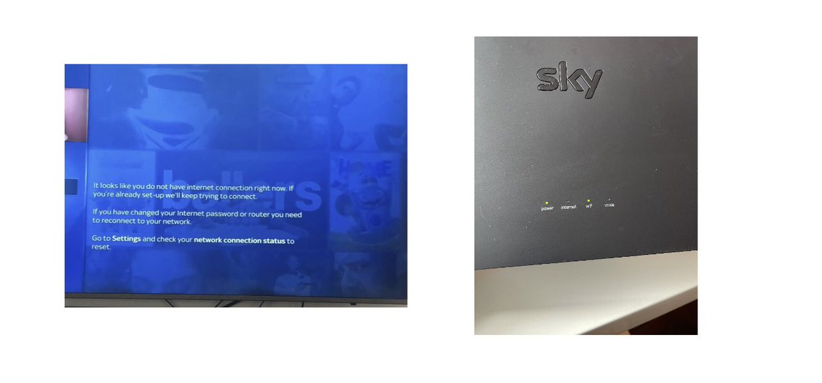 This is the sixth weekend without internet in my home. I am with <a href="/skytv/">Sky TV</a> and broadband. I pay them £128 a month. I can’t even watch the channels I pay for. Every time I call Sky, they tell me they’re too busy, all the engineers are. Shameful service!