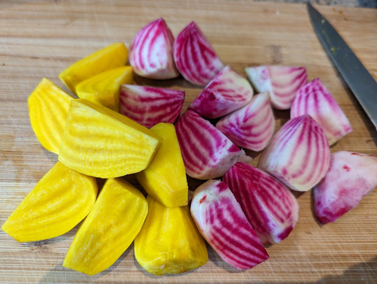 allotmentgrace's tweet photo. I mean, come on! Perfection. 💚 #allotment #chioggia #burpeesgolden #beetroot https://t.co/aFRmERhbuc