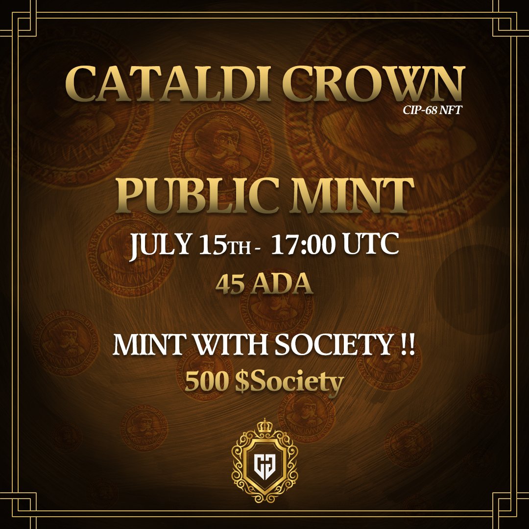 TheCataldiGuild's tweet photo. Public Mint goes LIVE at 17:00 UTC. 45ada or 500 Society.
@the_ape_society
#CataldiGuild #CataldiKings #CataldiCrown #SocietySummer #TASpirates #TASprivateers #SocietySummer https://t.co/XFJVEcte0c