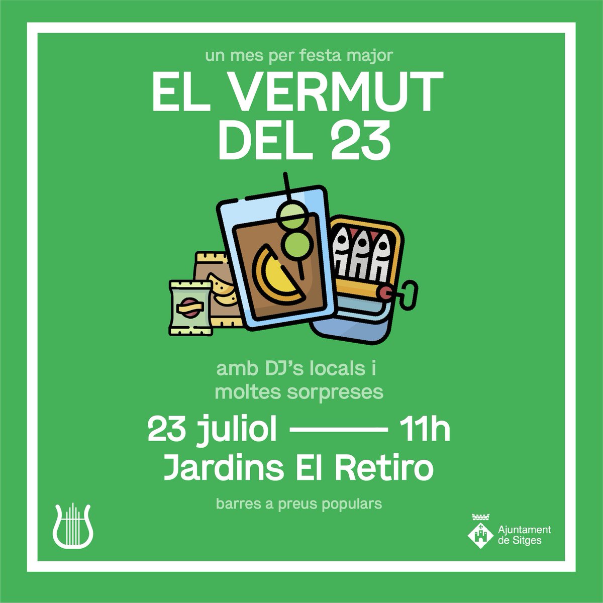 El proper 23 de juliol celebrem que falta un mes per la Festa Major amb un vermut als Jardins de El Retiro amb DJ’s locals!

Entrada gratuïta i barres a preus populars! 

@ajsitges @agrupasitges @culturasitges 
@TurismeDeSitges